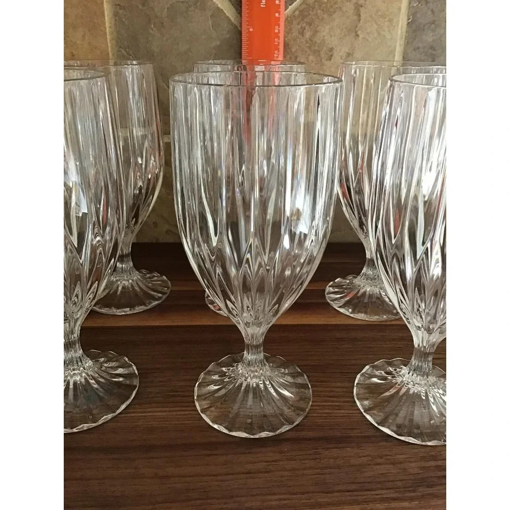 Vintage Mikasa Park Lane Set of 6 Clear Glass Water Goblets Stemmed 7